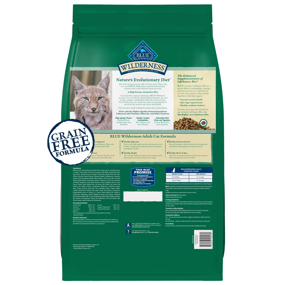 Blue Buffalo Wilderness Duck Supports Health and Wellness High-Protein & Grain-Free Healthy Adult Dry Cat Food 11 lbs.
