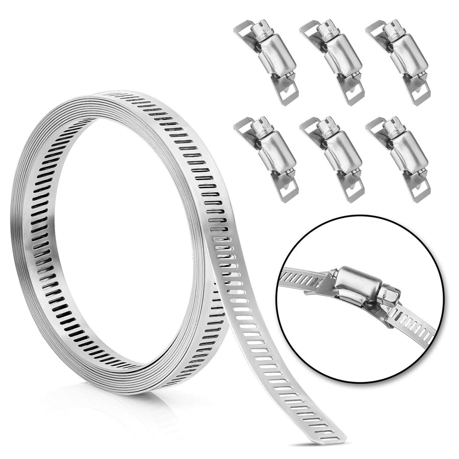 Hose Clamp Stainless Steel DIY 7.9 FT Metal Strapping with Holes + 6 Fasteners Large Adjustable Clamp Worm Gear Hose Clamps Pipe Clamp Band Clamp Air Ducting Clamp for Pipe Automotive Cable Tube