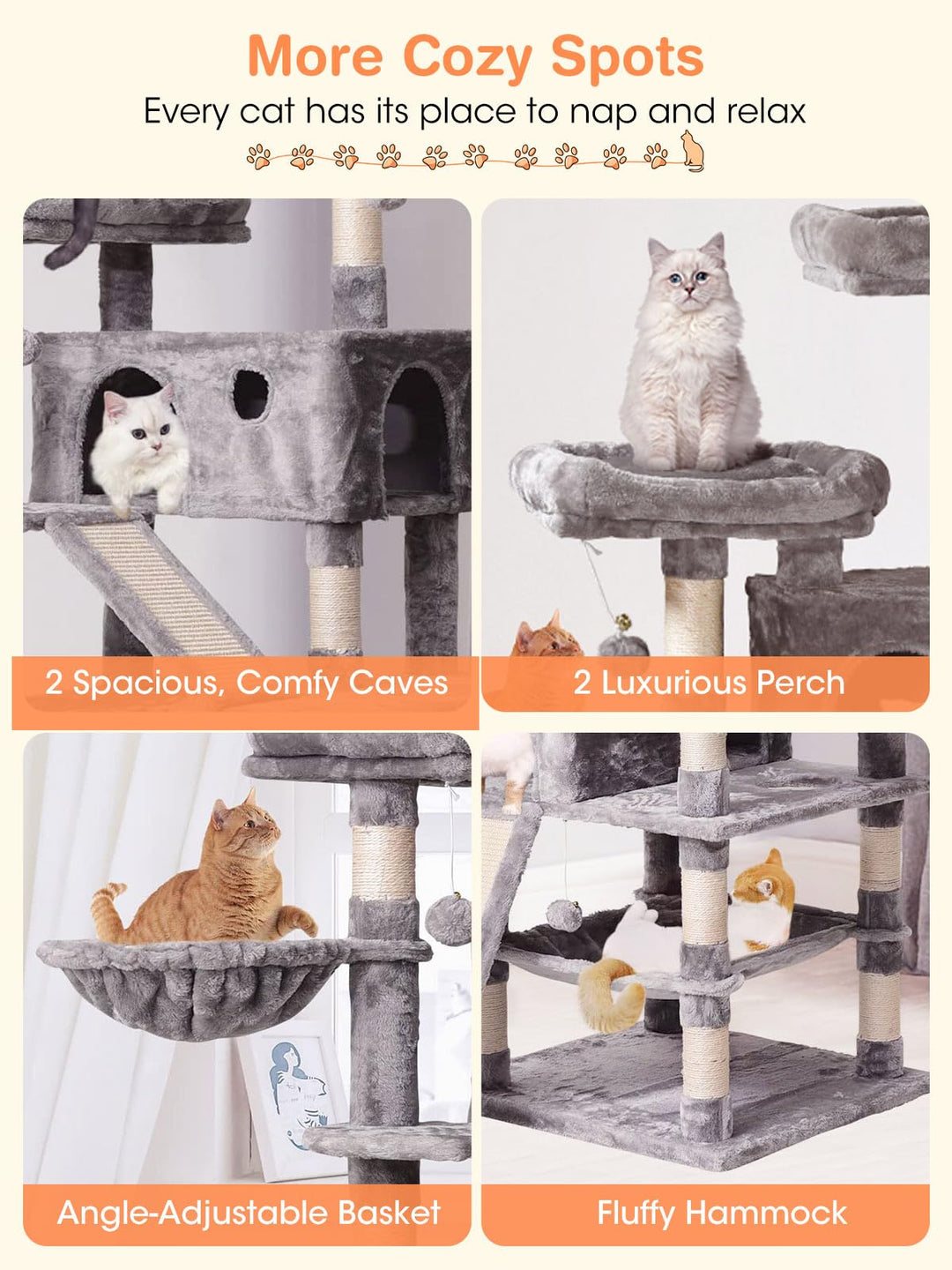 MQ Cat Tree Tower 36.7in with Padded Plush Perches, Con