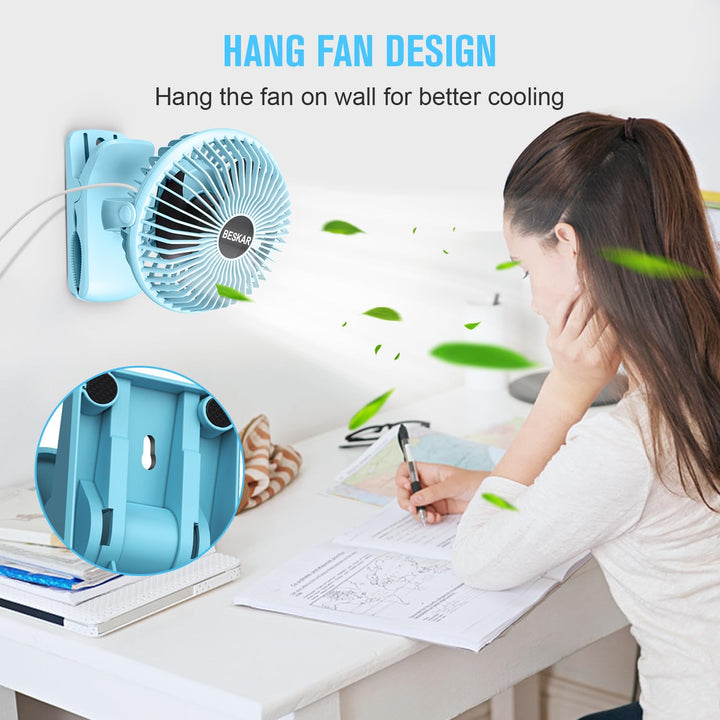 BESKAR Clip on Fan, Portable Small Desk Fan with Strong