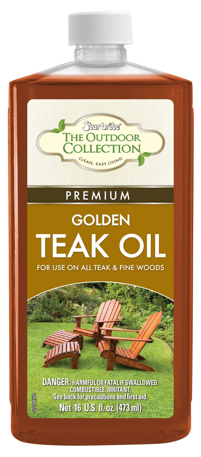 Outdoor Collection Premium Golden Teak Oil, 16 OZ - For Use On All Teak &amp; Fine Woods - Ultimate Protection From Sun &amp; Harsh Weather (052216)