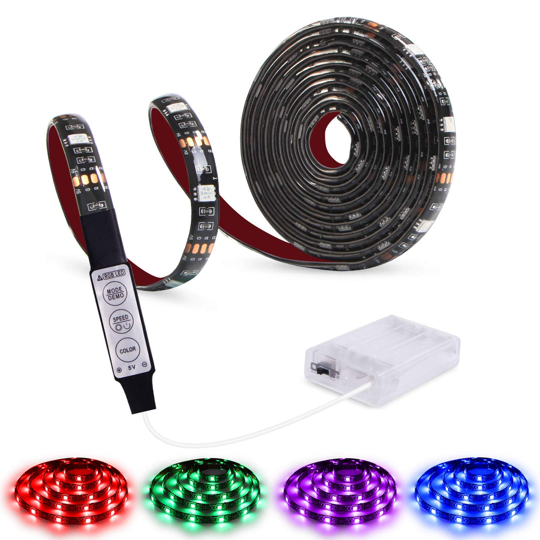 Led Strip Lights Battery Powered RGB Led Lights Strip with Mini Controller Waterproof Led Strip Rope Lights Battery Led Lights Multi Color Changing Lights 2M 6.56ft