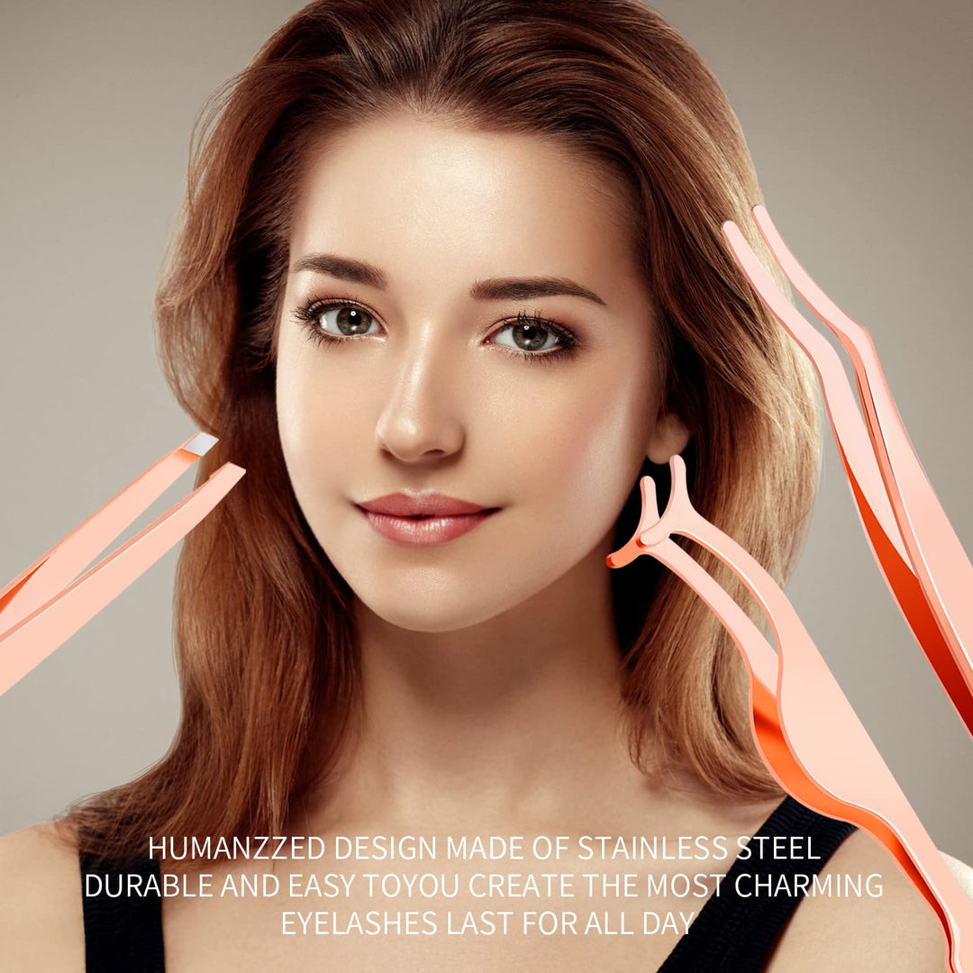 3 Pieces Eyelash Applicator Tool,False Eyelashes Applicator - Eyelashes Curlers - Curved Eyelash Curler(Rose Gold)