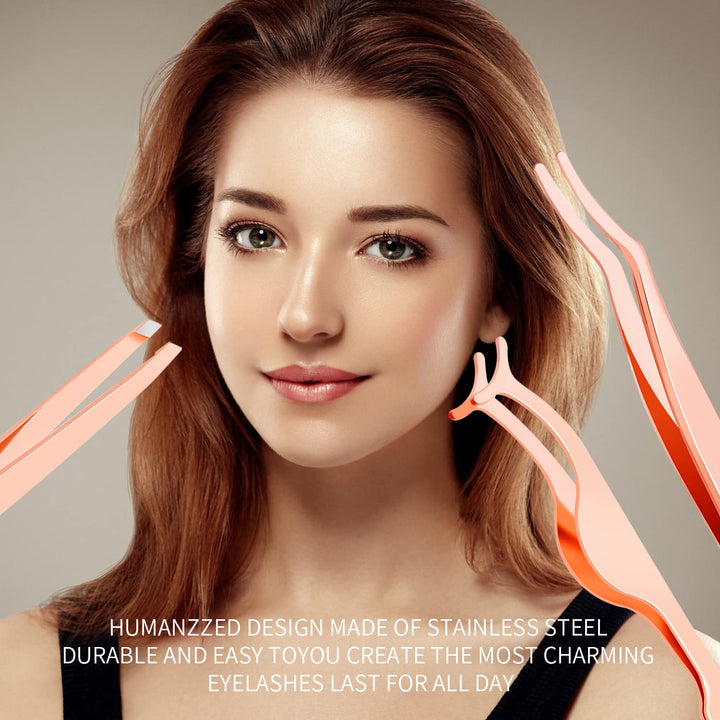 3 Pieces Eyelash Applicator Tool,False Eyelashes Applicator - Eyelashes Curlers - Curved Eyelash Curler(Rose Gold)
