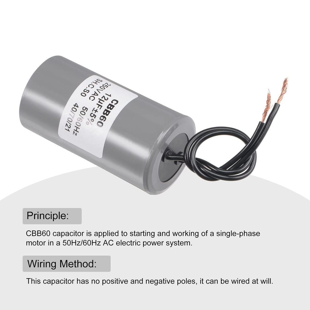 MECCANIXITY CBB60 Run Capacitor 12uF 250V AC 2 Wires 50