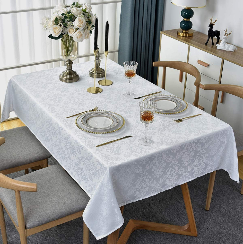 Rectangle Table Cloth - 60 x 84 Inch White Jacquard Tab