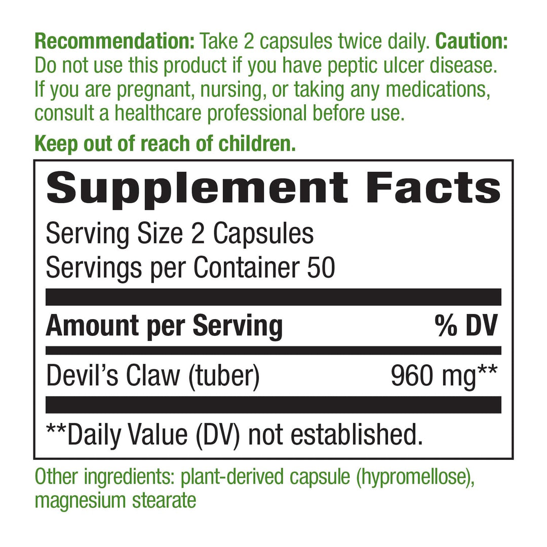Nature&#39;s Way, Devil&#39;s Claw, Secondary Root, 480 mg, 100 Vegetarian Capsules