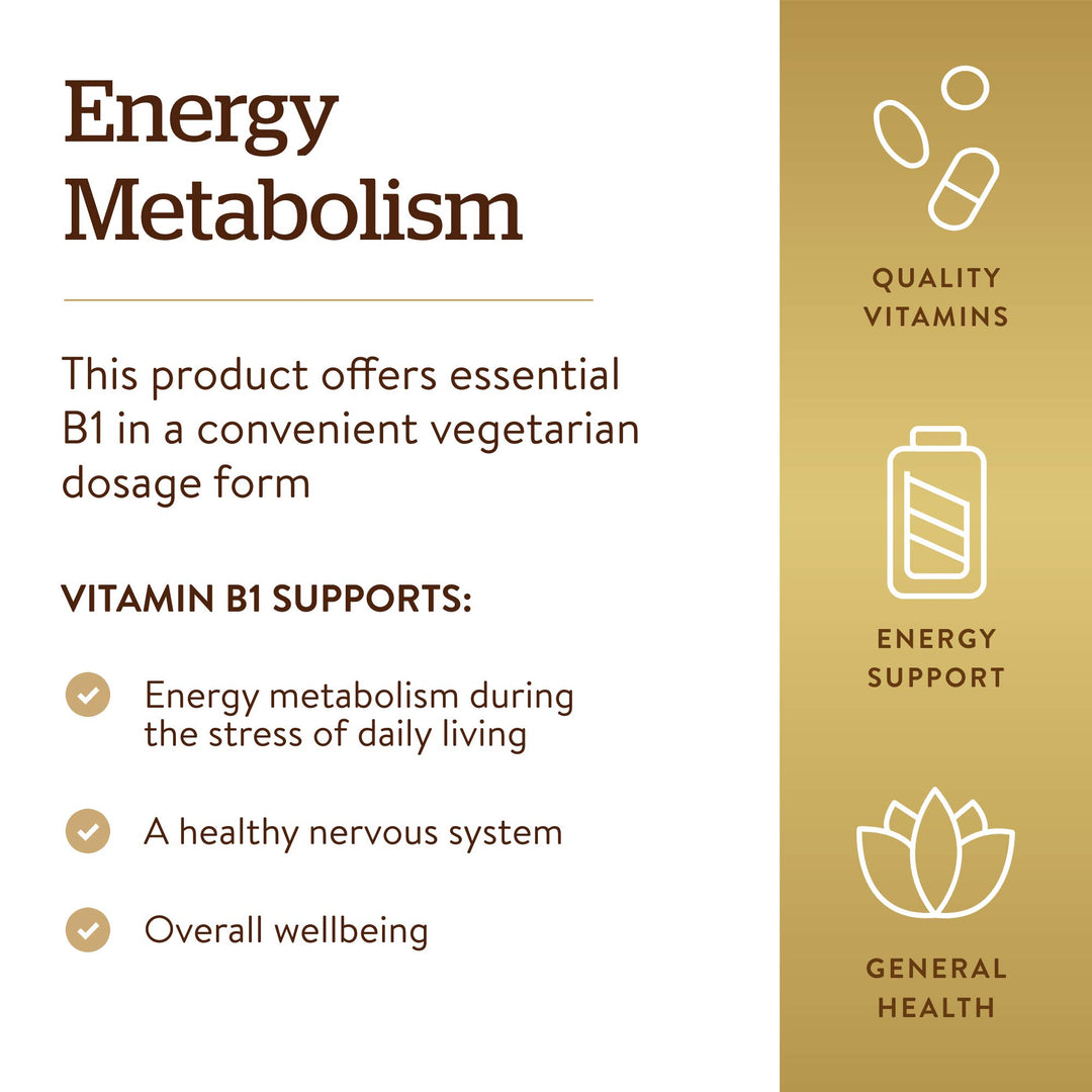 Solgar Vitamin B1 (Thiamin) 500 mg, 100 Tablets - Energy Metabolism, Healthy Nervous System, Overall Well-Being - Super Potency - Non-GMO, Vegan, Gluten Free, Dairy Free - 100 Servings