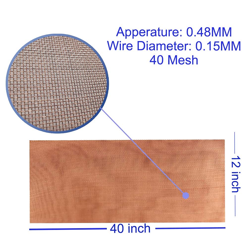 Copper Mesh Copper Wire Mesh Screen 12 x 40 - 99.9% Pure Copper #40 Mesh, Aperture 0.48m Copper Mesh Cloth Fine Mesh