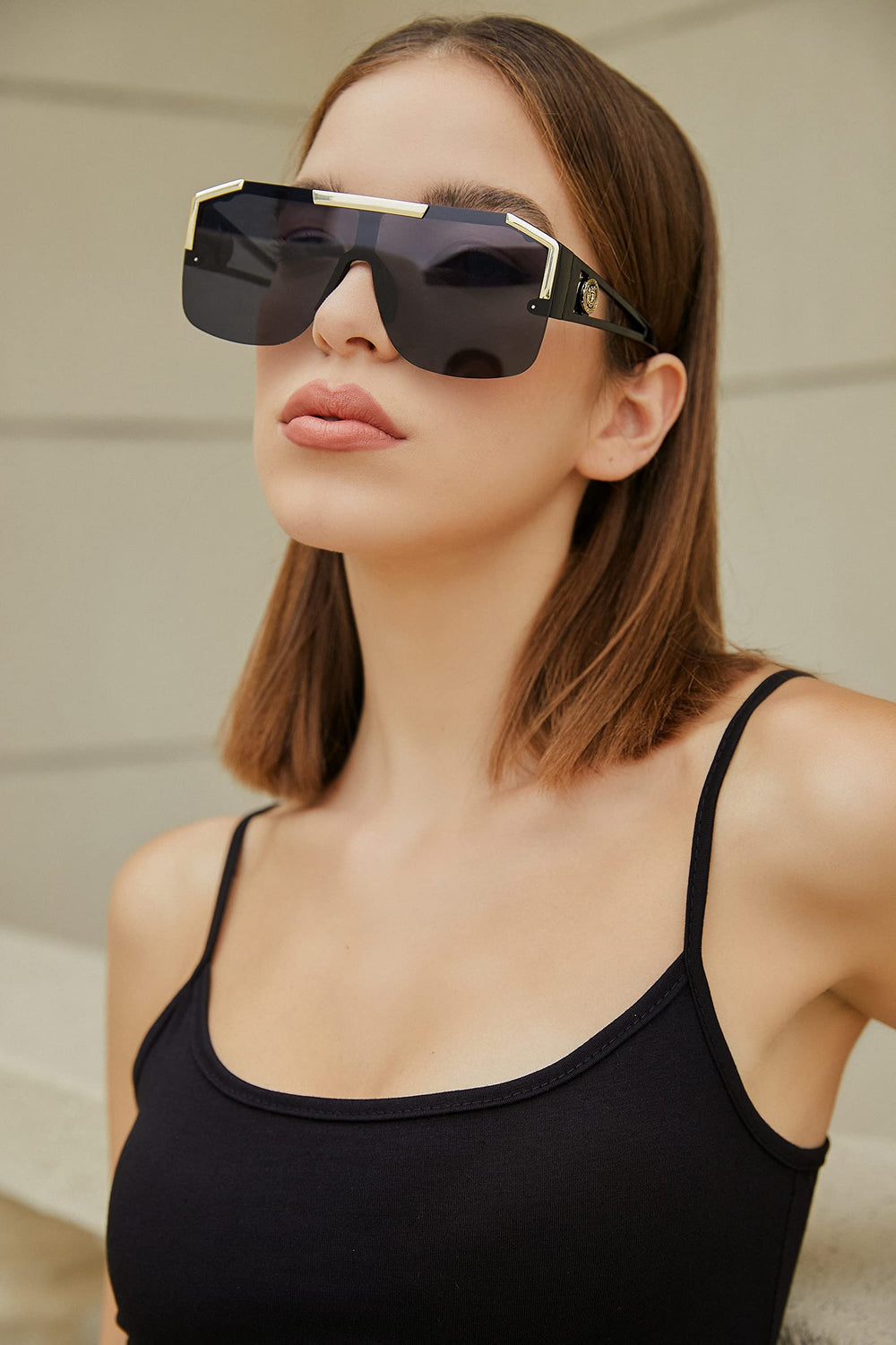 FEISEDY Women Men Sunglasse Square Flat Top Big Frame U