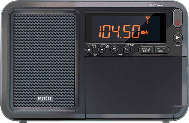 Elite Traveler AM/FM, Longwave, Shortwave Radio with RDS, World Clock, 500 Stations, Dial Tuning, Alarm, Sleep Timer, Leather Case, Portable International Radio with High-Contrast LCD