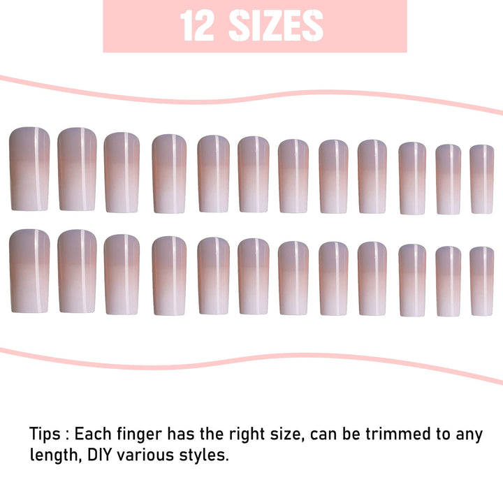 Glossy Square Press on Nails Long Squoval Fake Nails Nude Fake Fingernails Artificial Acrylic Nails False Nails for Professional and Beginner