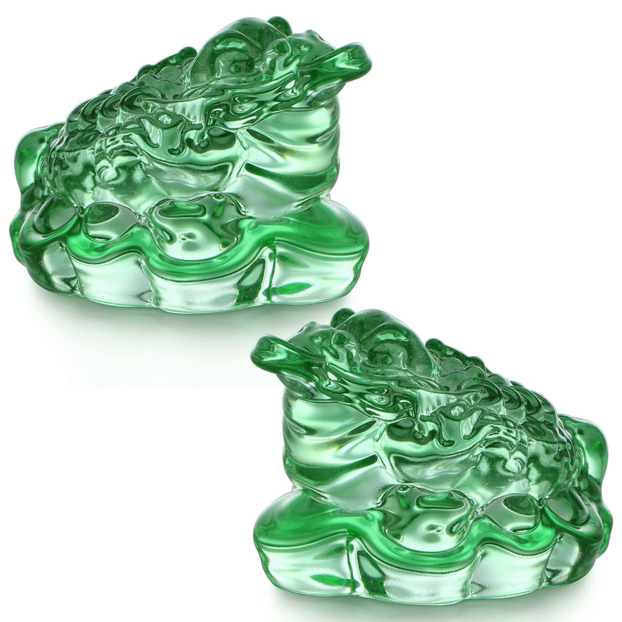 2-Pack Money Toad Statues, Feng Shui Crystal Fortune Frogs, Good Luck Charm Wealth Frogs for Cash Register, Office Desk, House Warming, Store Opening Gift (Green)