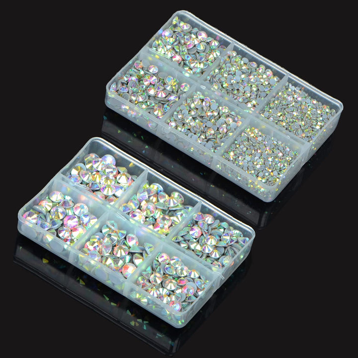 QOGIL 6300pcs Clear AB Hotfix Rhinestones for Crafts Clothes DIY with Tweezers and 2 Picking Pens Mixed Size Flatback Rhinestone