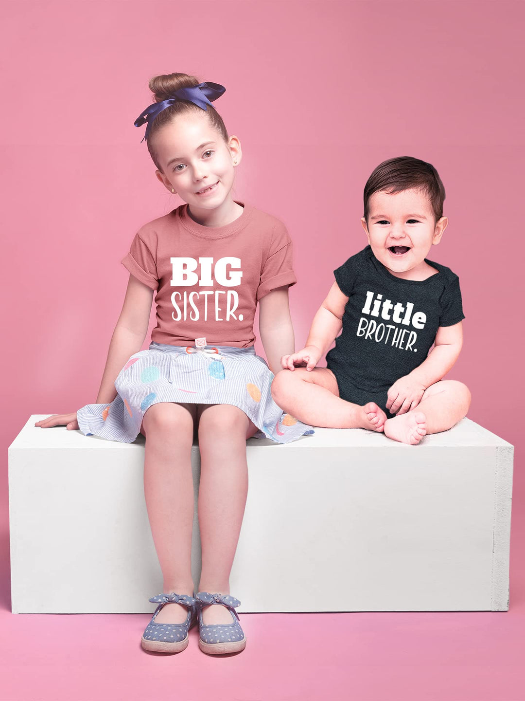 Big Sister Little Brother Outfit Matching Shirts Sets Baby Newborn Outfits Shirt (Mauve/Charcoal Black, Kid (3Y) / Baby (1-3M))