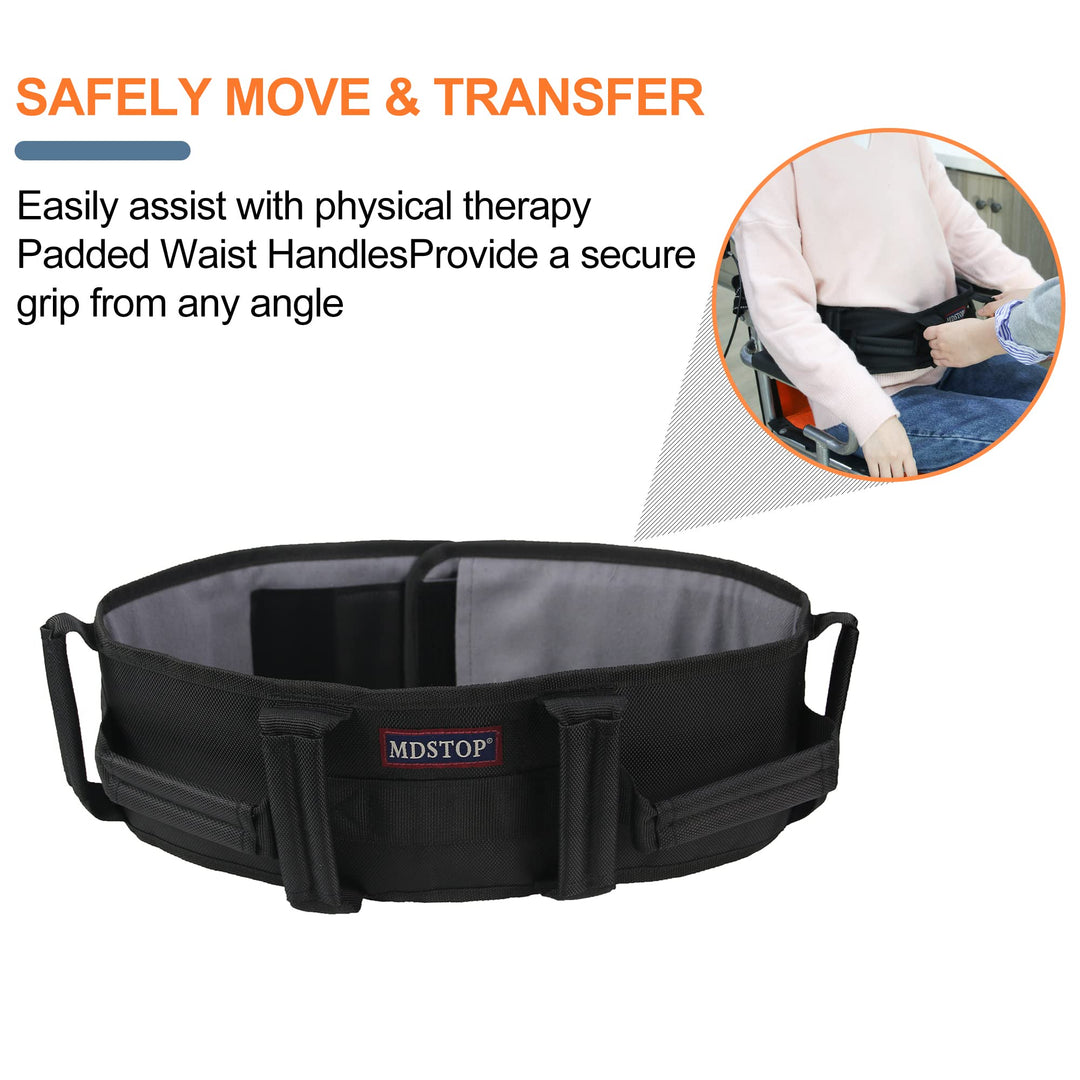 Transfer Belt with Padding Handles, Medical Nursing Safety Gait Patient Assist, for Bariatric/Pediatric/Elderly/Handicap/Occupational &amp; Physical Therapy (L, Black)