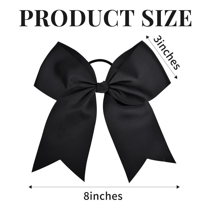 12-Black: 12 Pcs Large Cheer Bows 8 Bulk Hair Bow Accessories With Ponytail Holder For Girls High School College Cheerleading