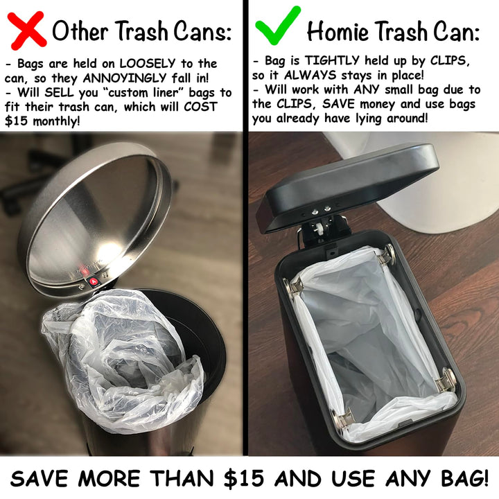 Soft Close, Slim Trash Can 1.6 Gallon with Anti - Bag Slip Liner and Lid, Use as Mini Garbage Basket, Slim Dust Bin, or Decor in Bathroom, Restroom, Kitchen, or Bedroom (Matte Black)