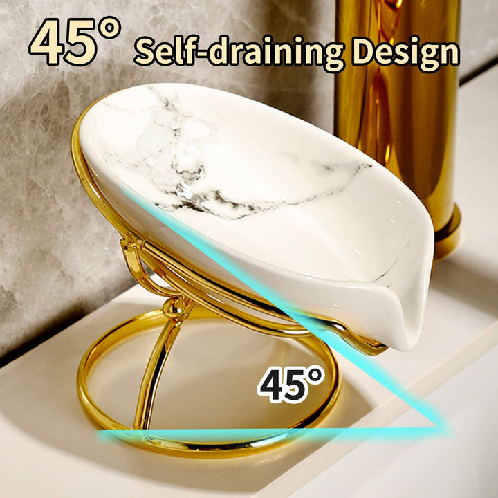 Leaf-Shaped Ceramic Soap Dish with Drain, Soap Holder, Soap Saver, Soap Tray, Bar Soap Holder, Easy Cleaning, for Shower Bathroom Kitchen Sink Bathtub, Pro-Environment White