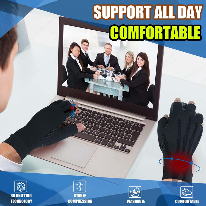 Tiny Chou 2 Pairs Copper Arthritis Gloves, Fingerless C