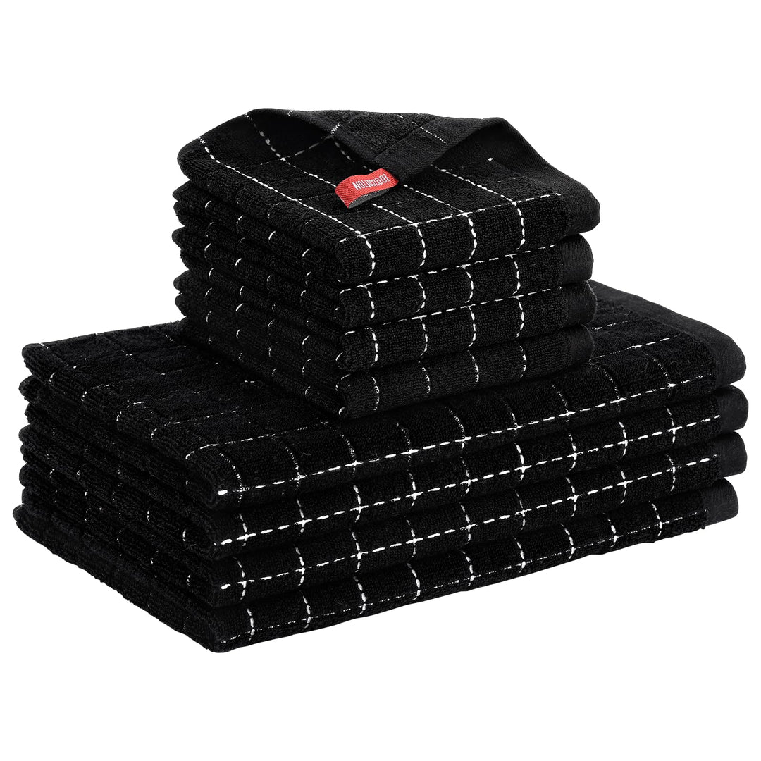 100% Cotton Terry Kitchen Towels, 16 x26 Inches, Super Soft and Absorbent Dish Towels for Kitchen, Checkered Designed Hand Towels for Kitchen, 4 Pack, Dark Grey