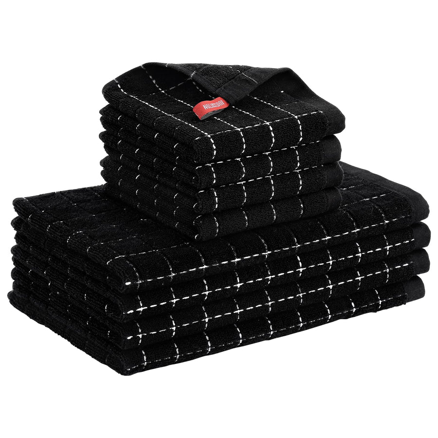 100% Cotton Terry Kitchen Towels, 16 x26 Inches, Super Soft and Absorbent Dish Towels for Kitchen, Checkered Designed Hand Towels for Kitchen, 4 Pack, Dark Grey