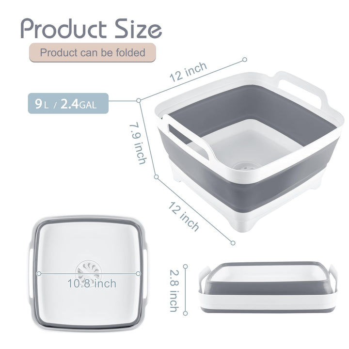 Goderewild 2.4 Gal(9L) Collapsible Dish Basin with Drai