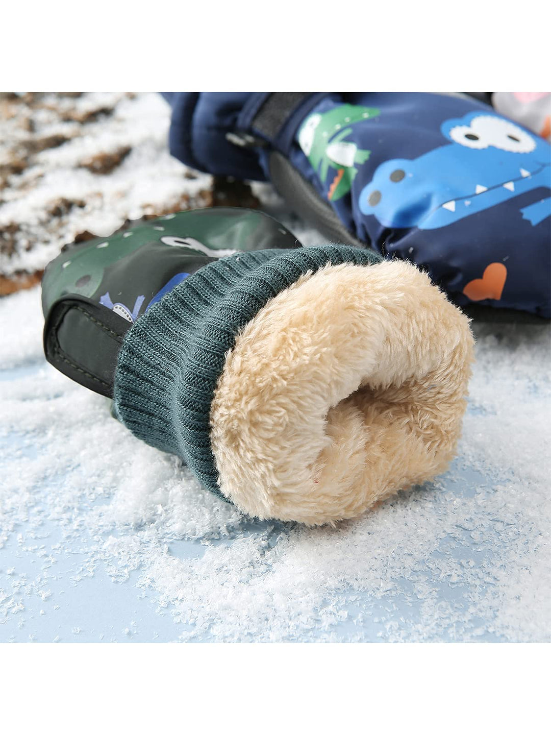 Winter Lined Fleece Toddler Mittens Waterproof Snow Mittens for Toddler Girls Boys Kids Snow Gloves Ski Alligator Navy 2-4T