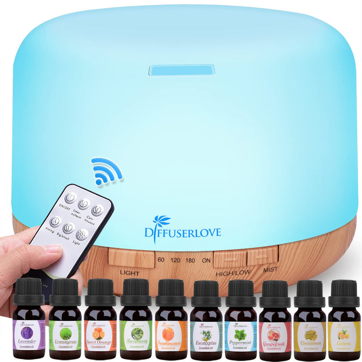 Diffuser Essential Oil Diffusers 500ML Remote Control Aroma Diffuser Cool Mist Aromatherapy Diffuser with Mute Design, Timer and Auto Shut-Off for Office Living Room Yellow