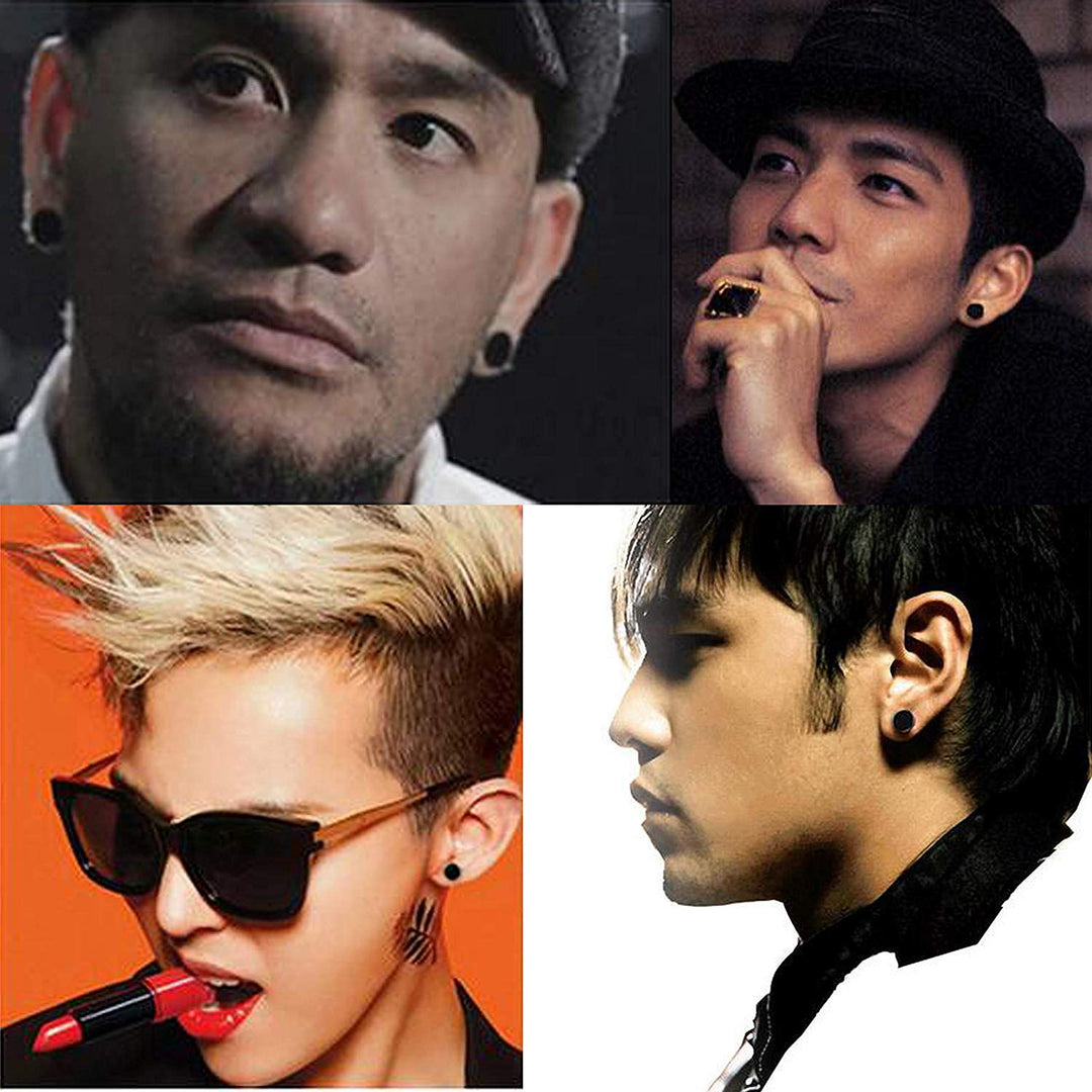 8mm Black Round Stud Earrings Set Stainless Steel Ear Studs for Men Women Tunnel Plug Post Pierced Tunnel, 2pcs/1 Pair