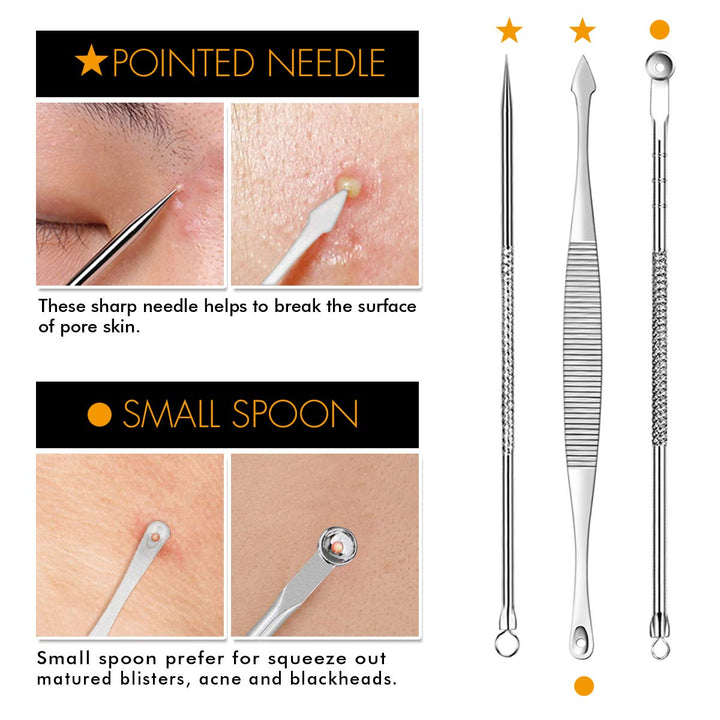 7-Piece Blackhead Remover Kit - Comedone Extractor Tool set for Facial Acne and Treatment for Blemish, Whitehead Popping, Zit Removing for Risk Free Nose Face Skin with Metal Case