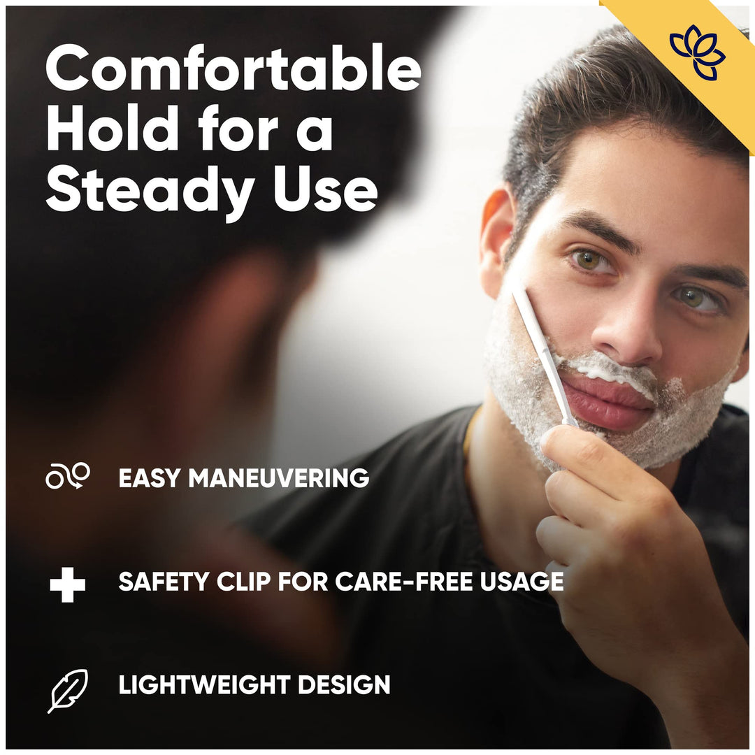Equinox Professional Straight Edge Razor with 100 Single Derby Blades 100% Stainless Steel Razor and Blades - Close Shaving Men&#39;s Manual Shaver - Disposable Blades -Barber Straight Razor Kit - Silver