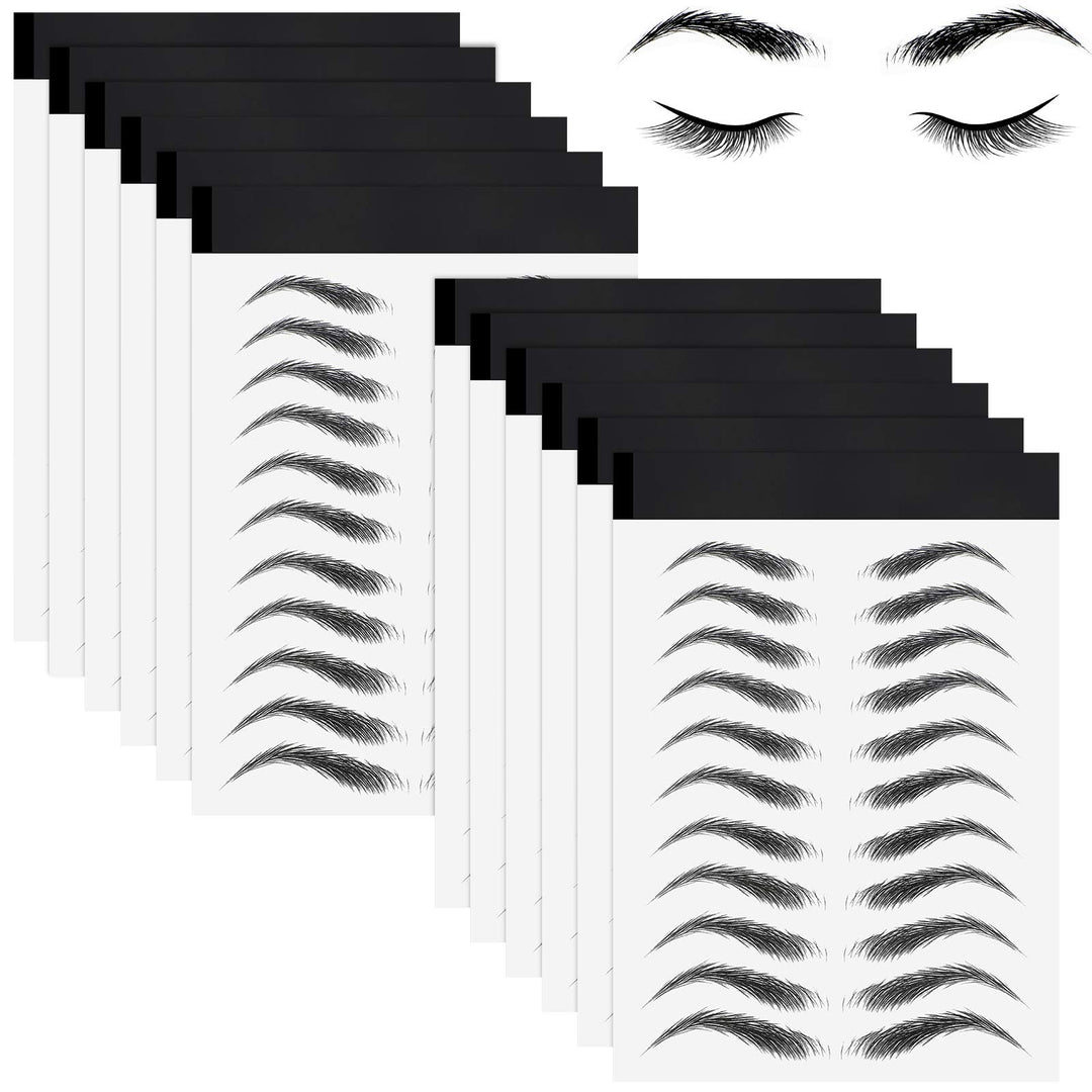 12 Sheets 108 Pairs 4D Hair Like Waterproof Eyebrow Tattoos Stickers Temporary Transfer Brows Decal Peel off Fake Eyebrow Sticker Instant Authentic Brow Decal for Women(Classic Style)