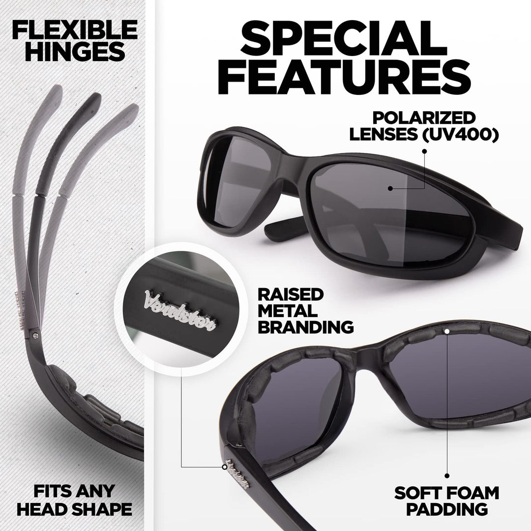 Sunglasses for Men - Sports Polarized Mens Sunglasses UV400 Protection - Comfortable Foam Padded Wraparound Design - Perfect as Cycling Sun Glasses, Ski Googles or Riding Sunnies Airdam Black