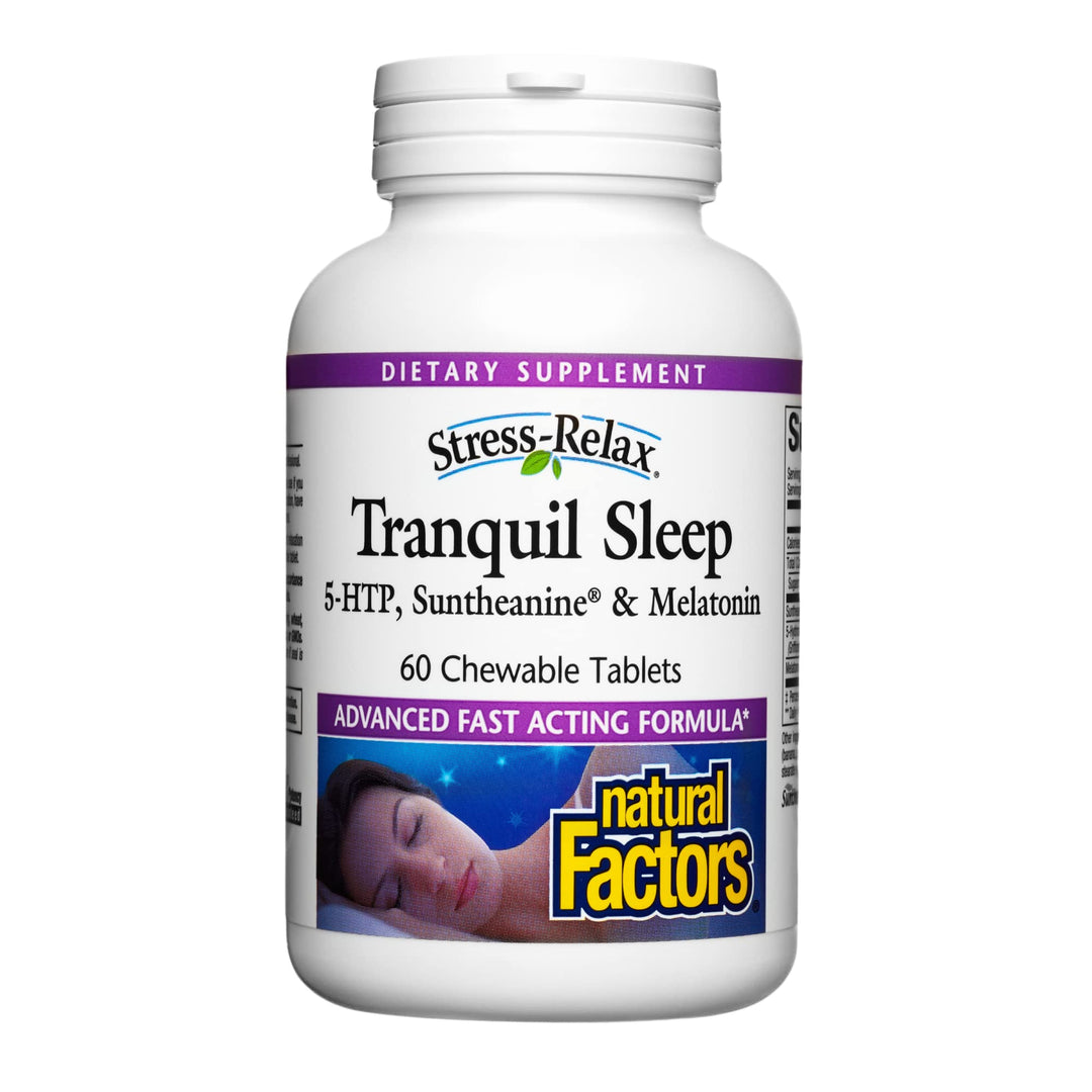 Natural Factors - Stress-Relax Tranquil Sleep, 5-HTP, Suntheanine & Melatonin, 60 Chewable Tablets