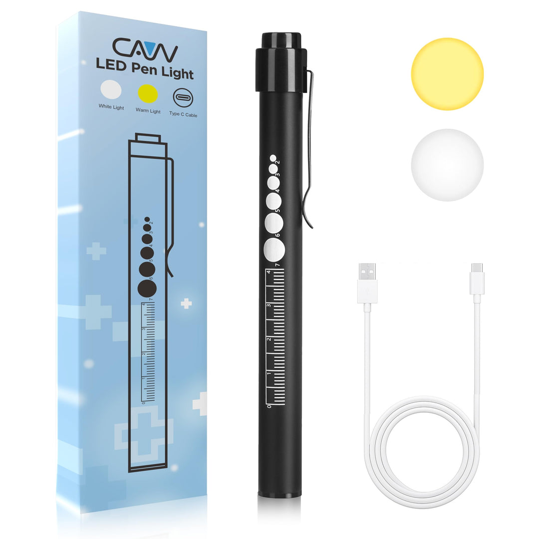 Rechargeable Pen Light with Pupil Gauge LED Penlights for Nurses Doctors, Warm/White Light, USB Rechargeable Medical Penlight Gifts for Nurses Nursing Student (Black)
