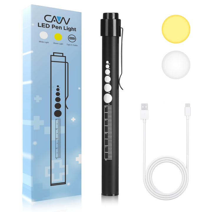 Rechargeable Pen Light with Pupil Gauge LED Penlights for Nurses Doctors, Warm/White Light, USB Rechargeable Medical Penlight Gifts for Nurses Nursing Student (Black)