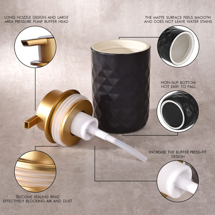 Foam Dispenser - Hand Pump Dispenser Beige Foaming Soap Dispenser Ceramic Dish Liquid Dispenser for Kitchen Bathroom Hand Wash Bottle (13.5oz/400ml Light Green)