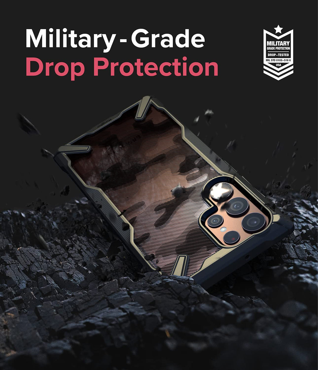 Fusion-X Compatible with Samsung Galaxy S22 Ultra 5G Case (2022), Camouflage Hard Back with Shockproof Enhanced Side Protective Bumper Phone Cover for S22 Ultra 6.8-Inch - Camo Black