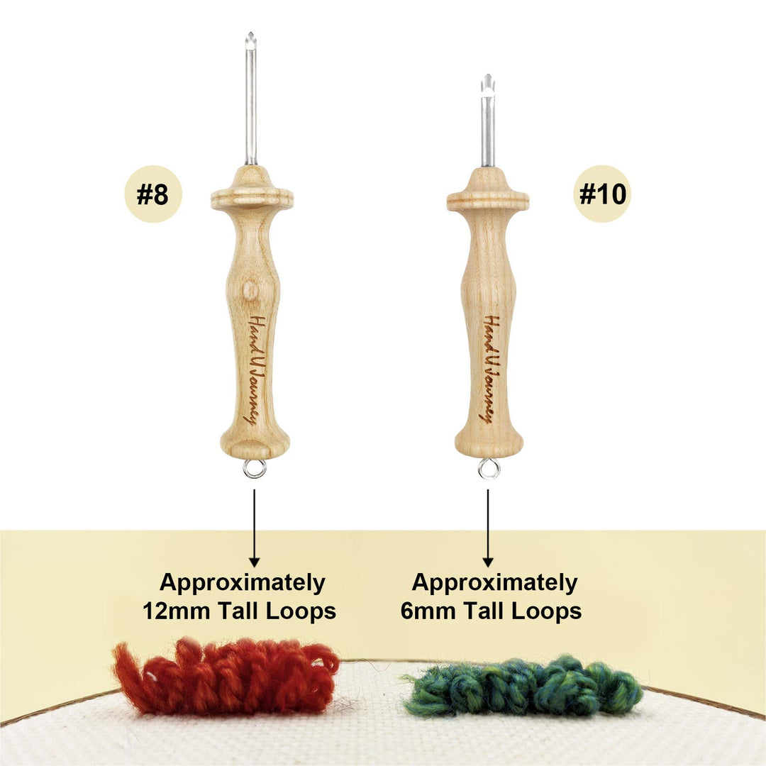 Hand U Journey 10# Regular Size Beech Wood Handle Punch Needle Rug Hooking Tool with Oxford Open-Side Design