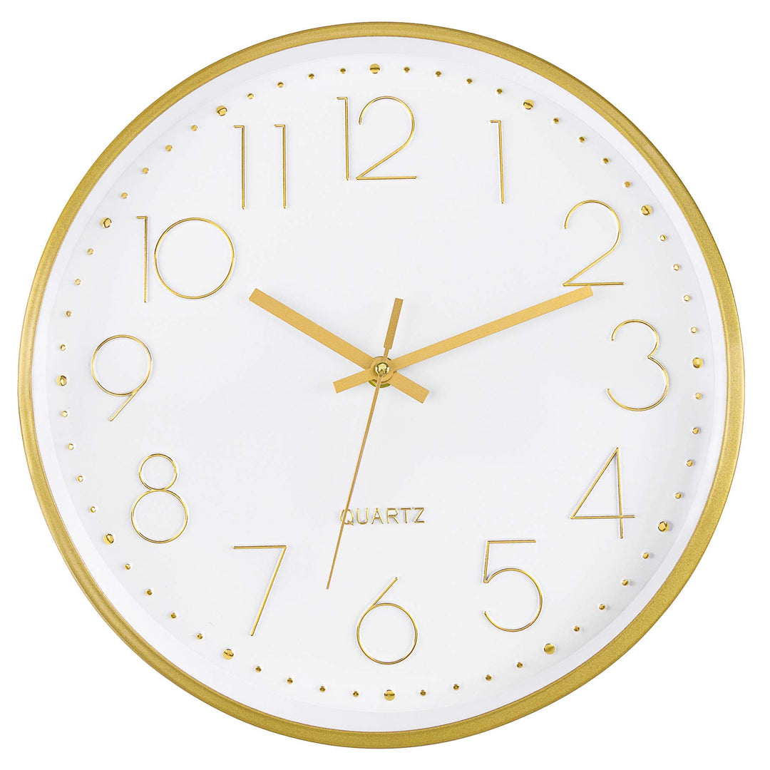 Gold Wall Clock 12 Inch Silent Non-Ticking Battery Operated Round Quartz Modern Wall Clock for Office Living Room Kitchen Bedroom Home Decor