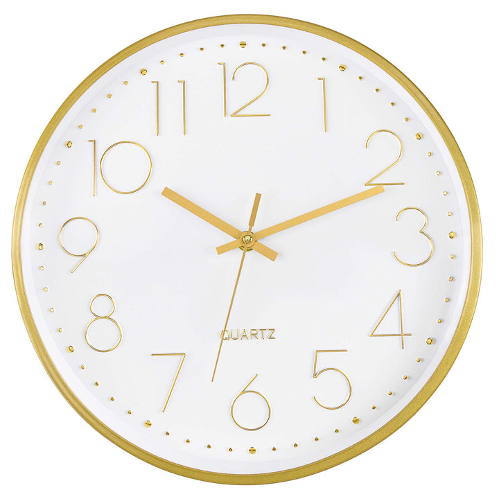 Gold Wall Clock 12 Inch Silent Non-Ticking Battery Operated Round Quartz Modern Wall Clock for Office Living Room Kitchen Bedroom Home Decor