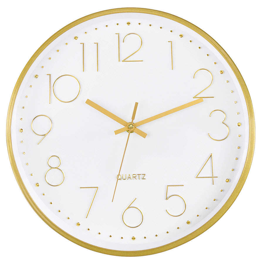 Gold Wall Clock 12 Inch Silent Non-Ticking Battery Operated Round Quartz Modern Wall Clock for Office Living Room Kitchen Bedroom Home Decor