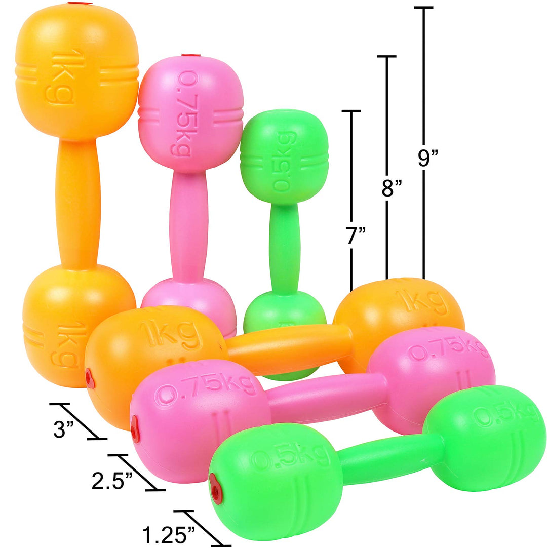 Kids Plastic Weight Set Dumbbells Set for toddlers | Barbell Fitness Exercise Equipment for Home Gym Workout (Set of 6 pcs)