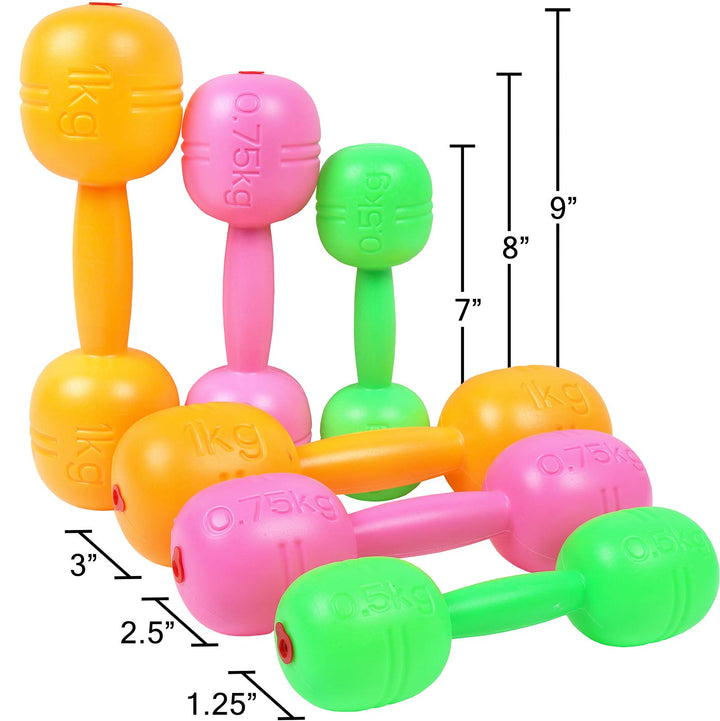 Kids Plastic Weight Set Dumbbells Set for toddlers | Barbell Fitness Exercise Equipment for Home Gym Workout (Set of 6 pcs)