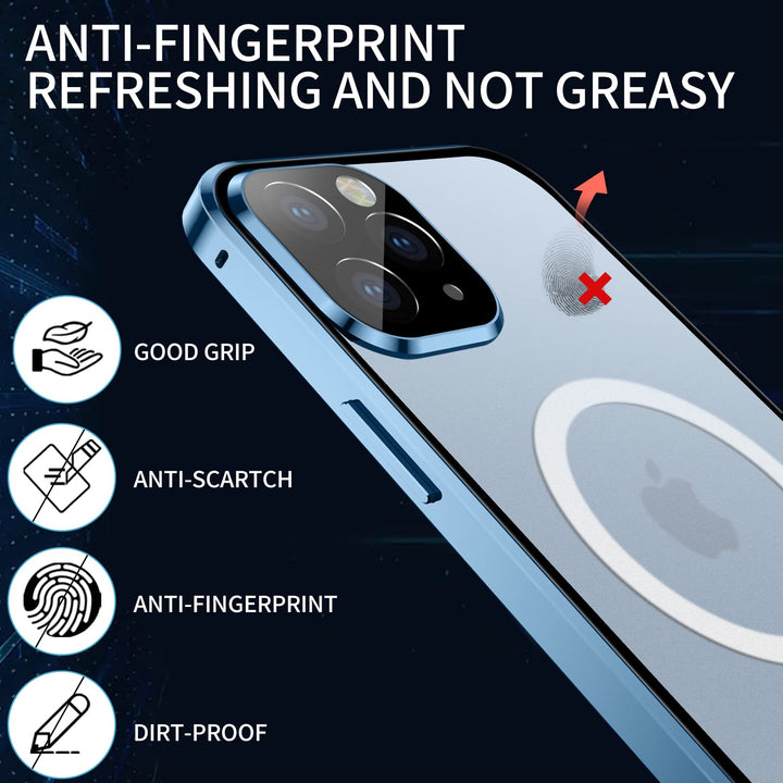 Case for iPhone 13 Pro Max, Compatible with Magsafe 360 Degree Full Body Protection Case Magnetic Attraction Metal Bumper+Front Glass+PC Back Cover for iPhone 13 Pro Max (6.7 inch) (Blue)