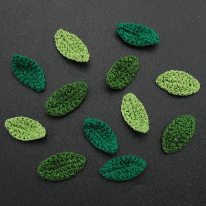 Crochet Green Leaf 12PCS Mixed Green Handmade Crocheted Flowers Leaves Small Applique for Decorative Embellishment Cardmaking Scrapbook Craft