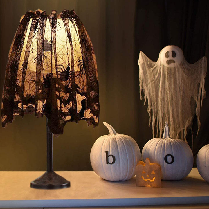 5 Pack Halloween Decorations Set,Black Halloween Tablecloth Runner Lace Spiderweb Table Cover Fireplace Lampshade with 120pcs 3D Bats Wall Sticker