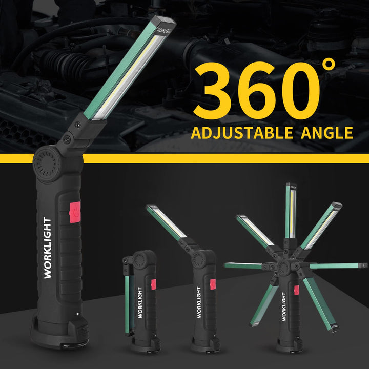 LED Worklight Flashlight, COB Rechargeable Work Lights with Magnetic Base 360 Degree Rotate and 5 Modes Portable Flood Light Inspection Construction Light for Car Repair (Grey, 2 Pack)