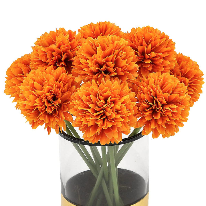 10Pcs Artificial Fake Flower Plants Silk Chrysanthemum Ball Hydrangea Arrangements Wedding Bouquets Decor Home Kitchen Garden Party Table Floral centerpieces DIY (Orange)